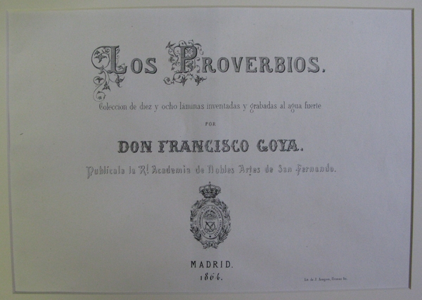 Title page to 'Los Proverbios'. First published edition 1864